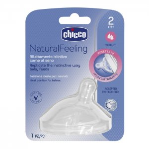 Соска  Natural Feeling силиконовая с флексорами средний поток 2 мес. Chicco