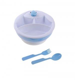 Набор посуды  тарелка+ложка+вилка, цвет: голубой Сказка