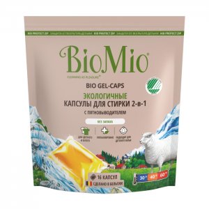 Экологичные капсулы для стирки белья без запаха 16 шт. BioMio