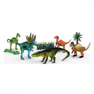 Набор Сборные 3Д модели из дерева Самые древние динозавры 5 дино + растения Кувырком