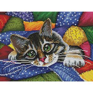 Алмазная мозаика  «Котик в лоскутках», 30х40 см Белоснежка