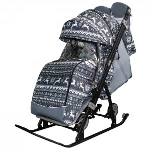 Санки-коляска  Snow Kids-3-1 Олени на больших колесах (сумка+варежки) Galaxy