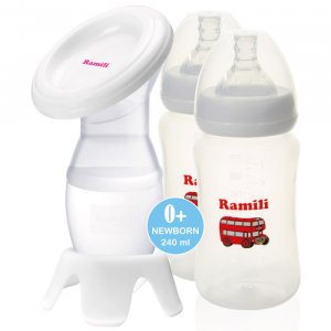 Ручной молокоотсос MC200 с противоколиковой бутылочкой 240 мл 2 шт. Ramili