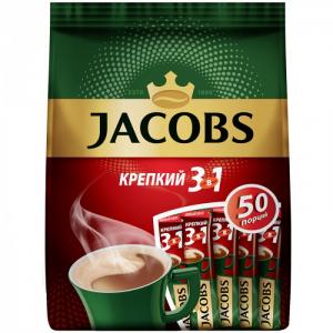 Кофе растворимый Крепкий 3 в 1 порошкообразный 50 шт. Jacobs