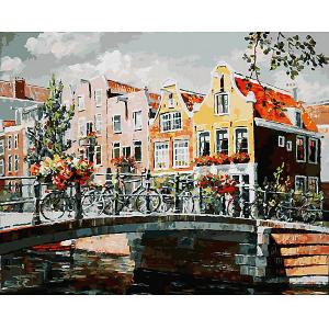 Раскраска по номерам  Амстердам. Мост через канал, 40х50 см Белоснежка