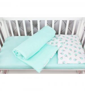 Комплект постельного белья  Baby Boom, цвет: белый/бирюзовый 3 предмета Amarobaby