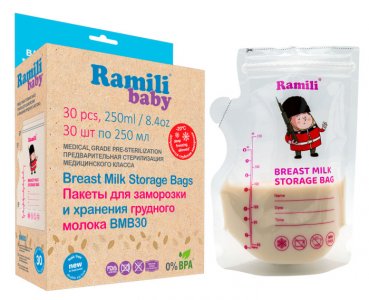Пакеты для хранения и заморозки грудного молока 250 мл 30 шт. Ramili