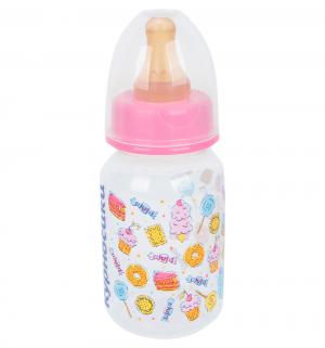 Бутылочка  с латексной соской полипропилен рождения, 125 мл, цвет: розовый Курносики