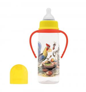Бутылочка  Сказки В.Сутеева с соской полипропилен рождения, 250 мл, цвет: желтый/ручка красная Lubby