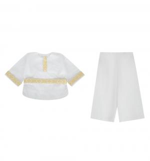 Крестильный набор рубашка/брюки/пояс , цвет: белый/золотой Ангел Мой