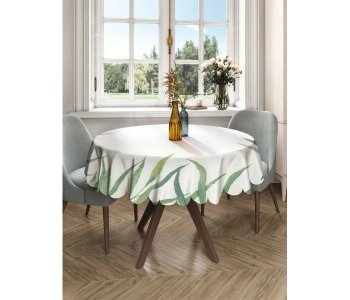 Круглая скатерть на кухонный и праздничный стол Акварельная тропическая листва 150x150 см JoyArty