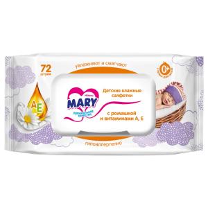 Салфетки  влажные с ромашкой и витаминами А Е, 72 шт Mary