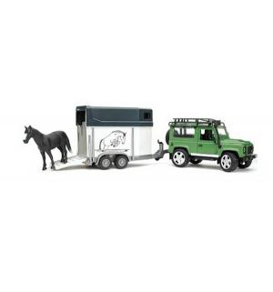 Внедорожник  Land Rover Defender с прицепом и лошадью Bruder
