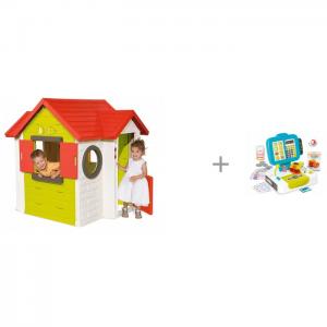 Игровой детский домик со звонком 810402 и Детская электронная касса с весами аксессуарами Smoby