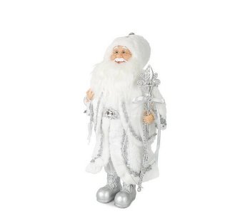 Дед Мороз в Длинной Серебряной Шубке с Посохом и Подарками 30 см Maxitoys