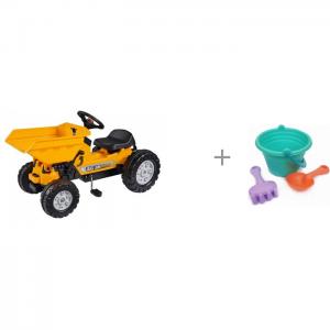 Педальный трактор самосвал и игрушки для песочницы: ведёрко, лопатка грабельки Maxitoys BIG